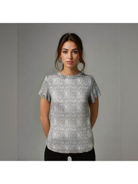 Armani Collezioni Women's Gray Textured Short Sleeve Top, Size 8